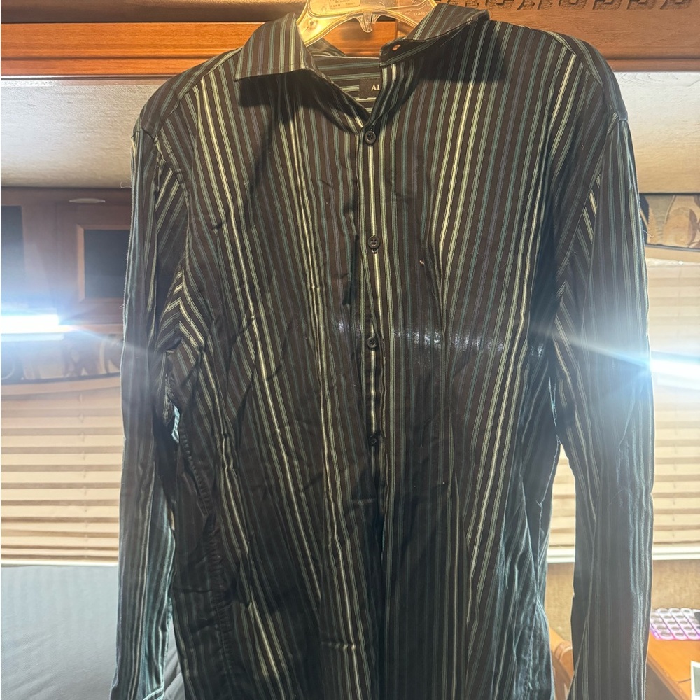 Alfani green pinned striped shirt